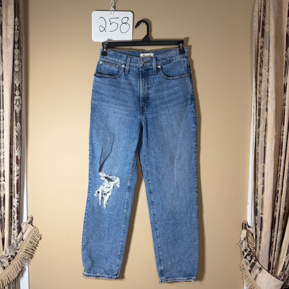 Madewell The Perfect Vintage Straight Jean High Rise Distressed Blue 28 NG247